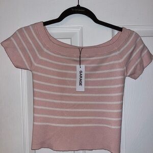 Garage Blush and White Boat Neck Knit Top Medium